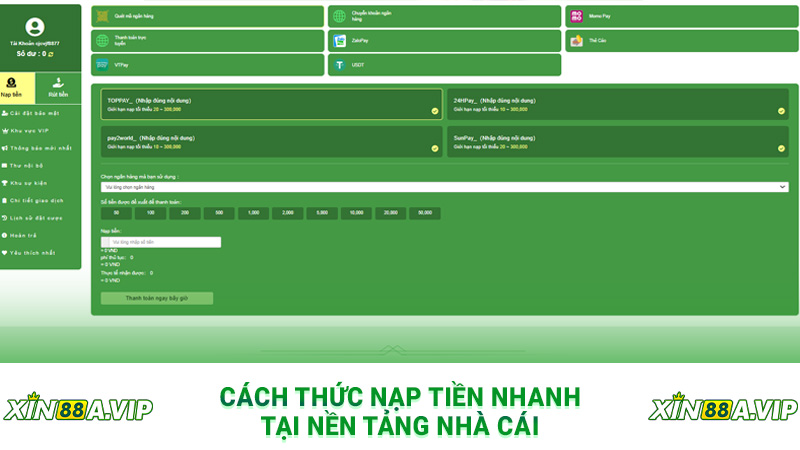 Cách thức nạp tiền nhanh tại nền tảng nhà cái