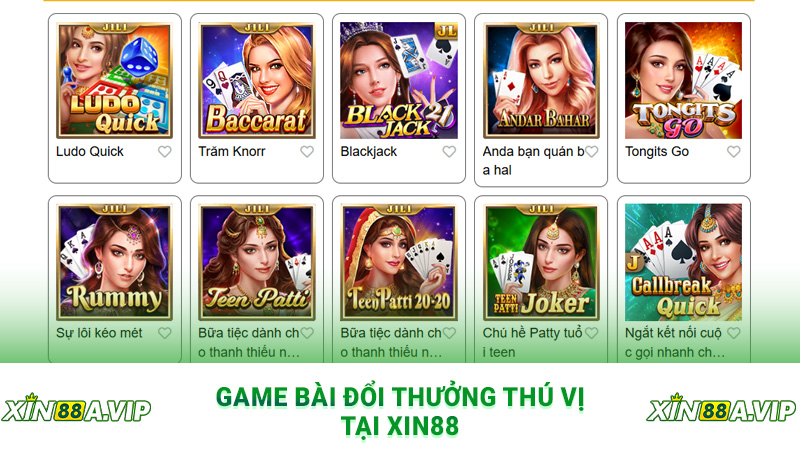 Game bài đổi thưởng thú vị tại Xin88
