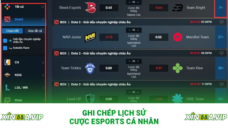 Ghi chép lịch sử cược eSports cá nhân