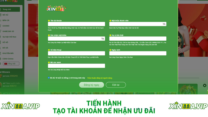 Tiến hành tạo tài khoản để nhận ưu đãi